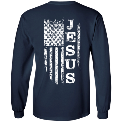 JESUS American Flag-T-Shirt & Hoodie-Long Sleeve T-Shirt-Navy