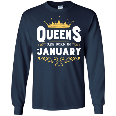Queens Are Born In January-T-Shirt & Hoodie-Long Sleeve T-Shirt-Navy