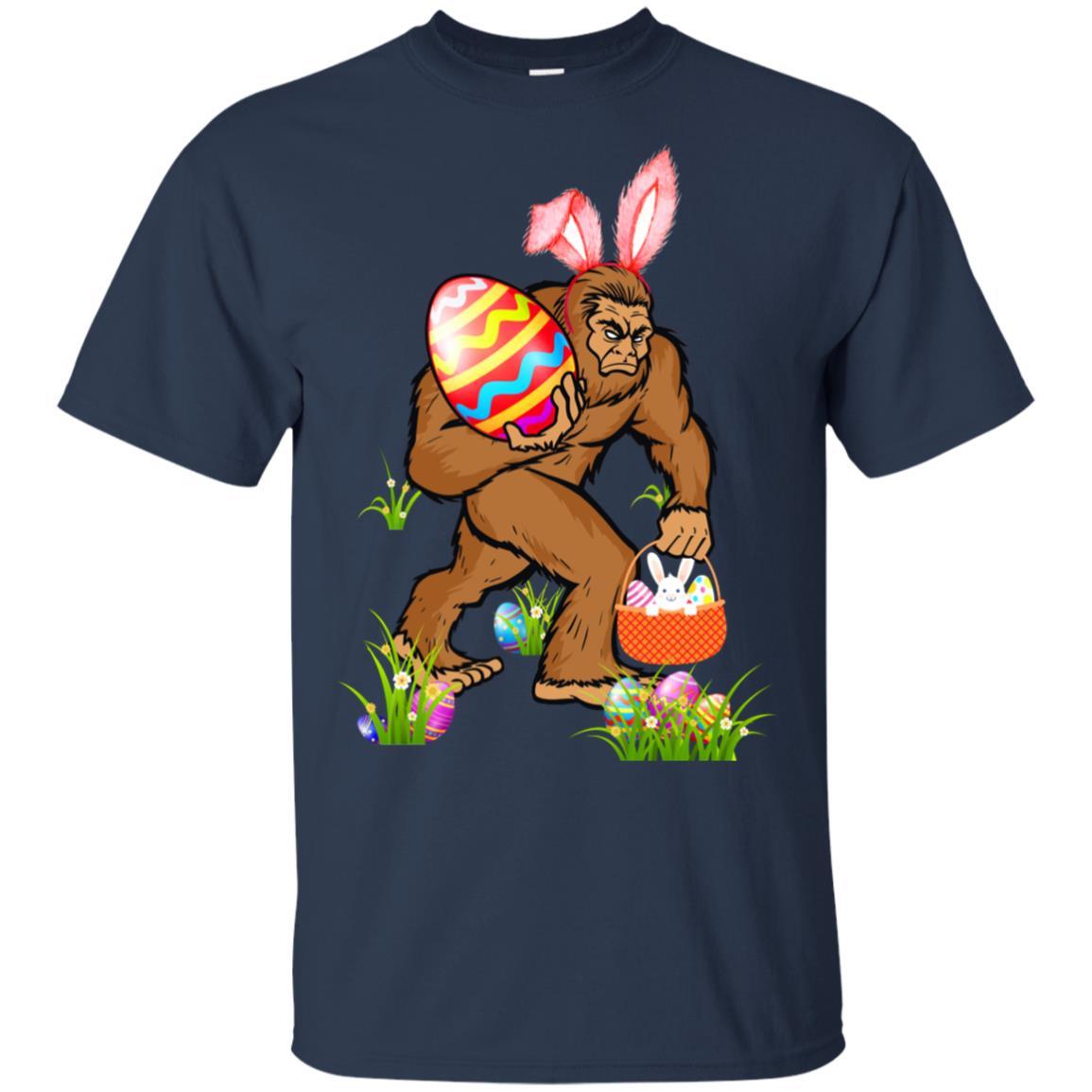 Funny Bigfoot Bunny Hunting Eggs Easter Day-T-Shirt & Hoodie-Classic T-Shirt-Navy
