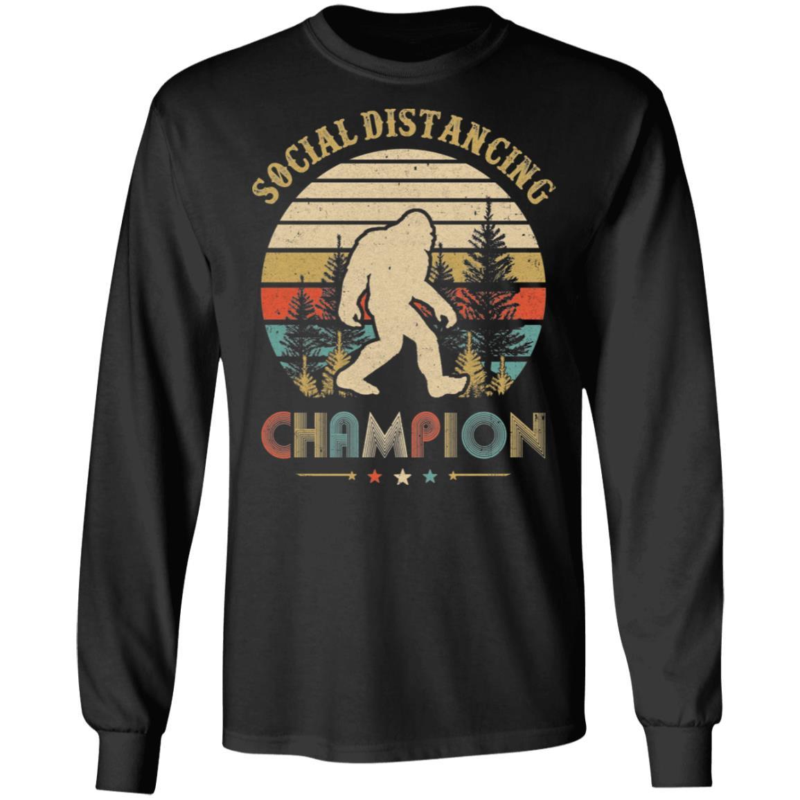 Bigfoot Social Distancing Champion-T-Shirt & Hoodie-Long Sleeve T-Shirt-Black