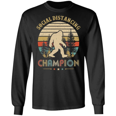 Bigfoot Social Distancing Champion-T-Shirt & Hoodie-Long Sleeve T-Shirt-Black