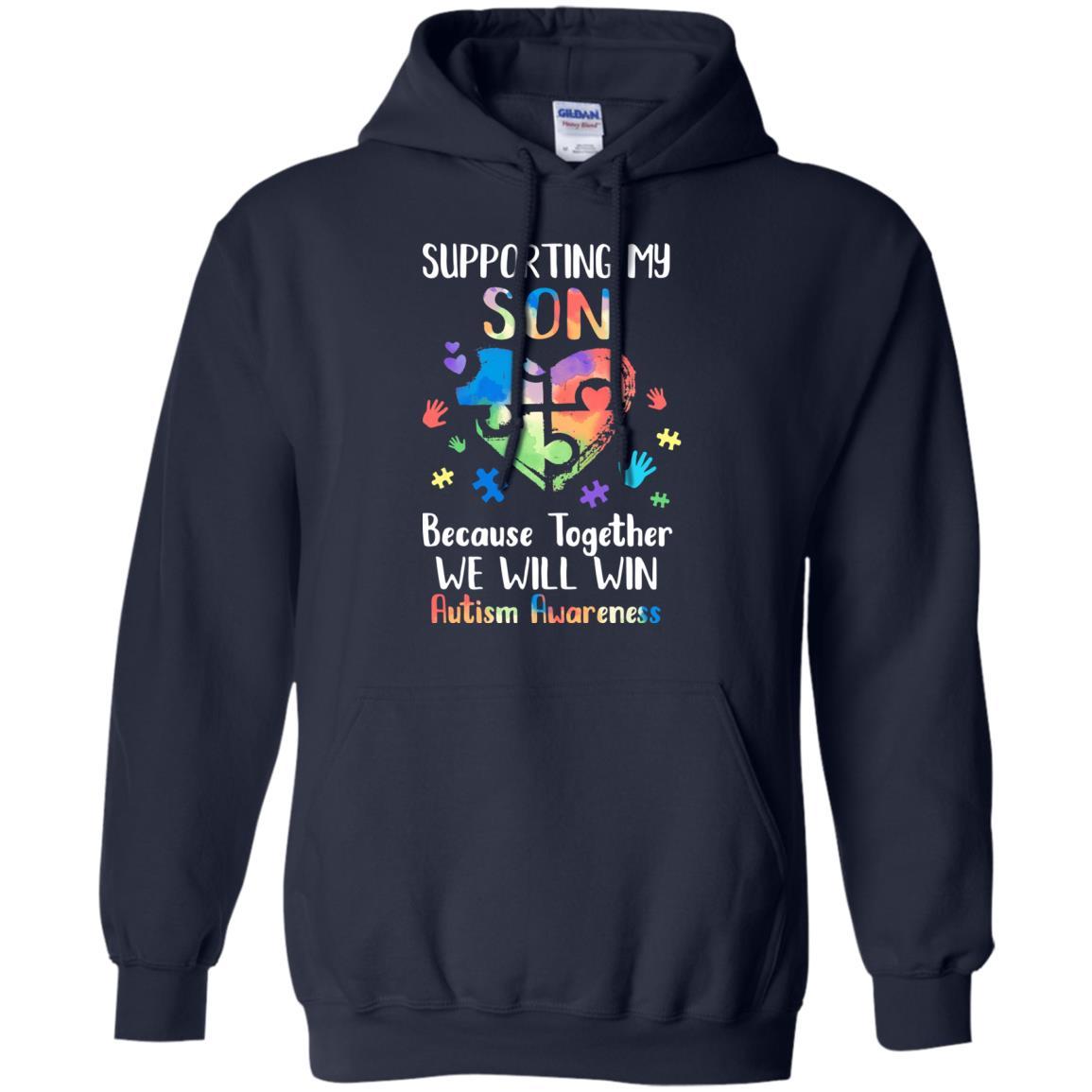 Supporting My Son Puzzle Autism Awareness Month-T-Shirt & Hoodie-Pullover Hoodie-Navy
