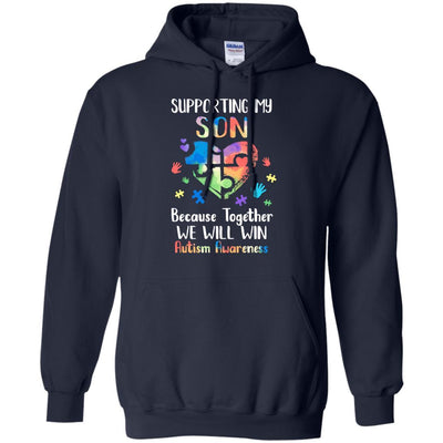 Supporting My Son Puzzle Autism Awareness Month-T-Shirt & Hoodie-Pullover Hoodie-Navy