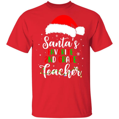 Santa's Favorite 2nd Grade Teacher Santa Hat Christmas Light-T-Shirt & Sweatshirt-Classic T-Shirt-Red