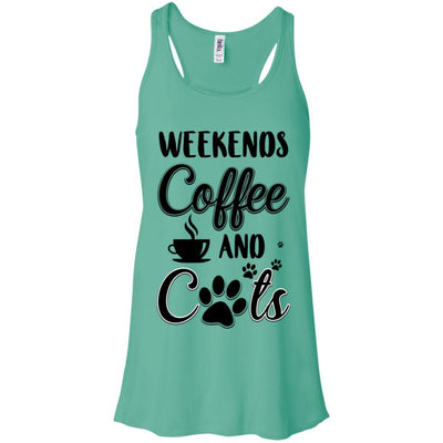 Weekends Coffee And Cats Lover Gifts-T-Shirt & Tank Top-Women's Flowy Racerback Tank-Teal