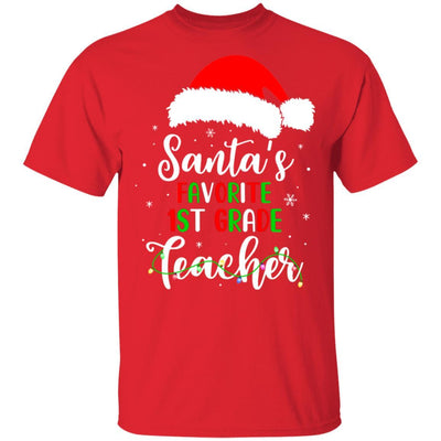 Santa's Favorite 1st Grade Teacher Santa Hat Christmas Light-T-Shirt & Sweatshirt-Classic T-Shirt-Red