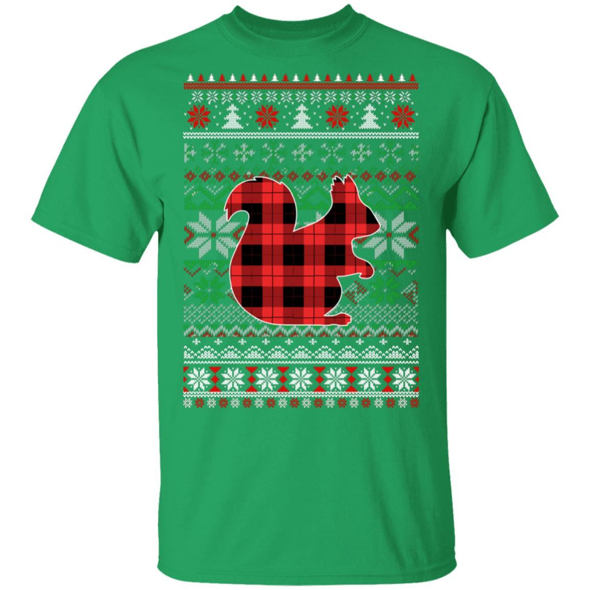 Squirrel Red Plaid Ugly Christmas Sweater Funny Gifts-T-Shirt & Sweatshirt-Classic T-Shirt-Irish Green