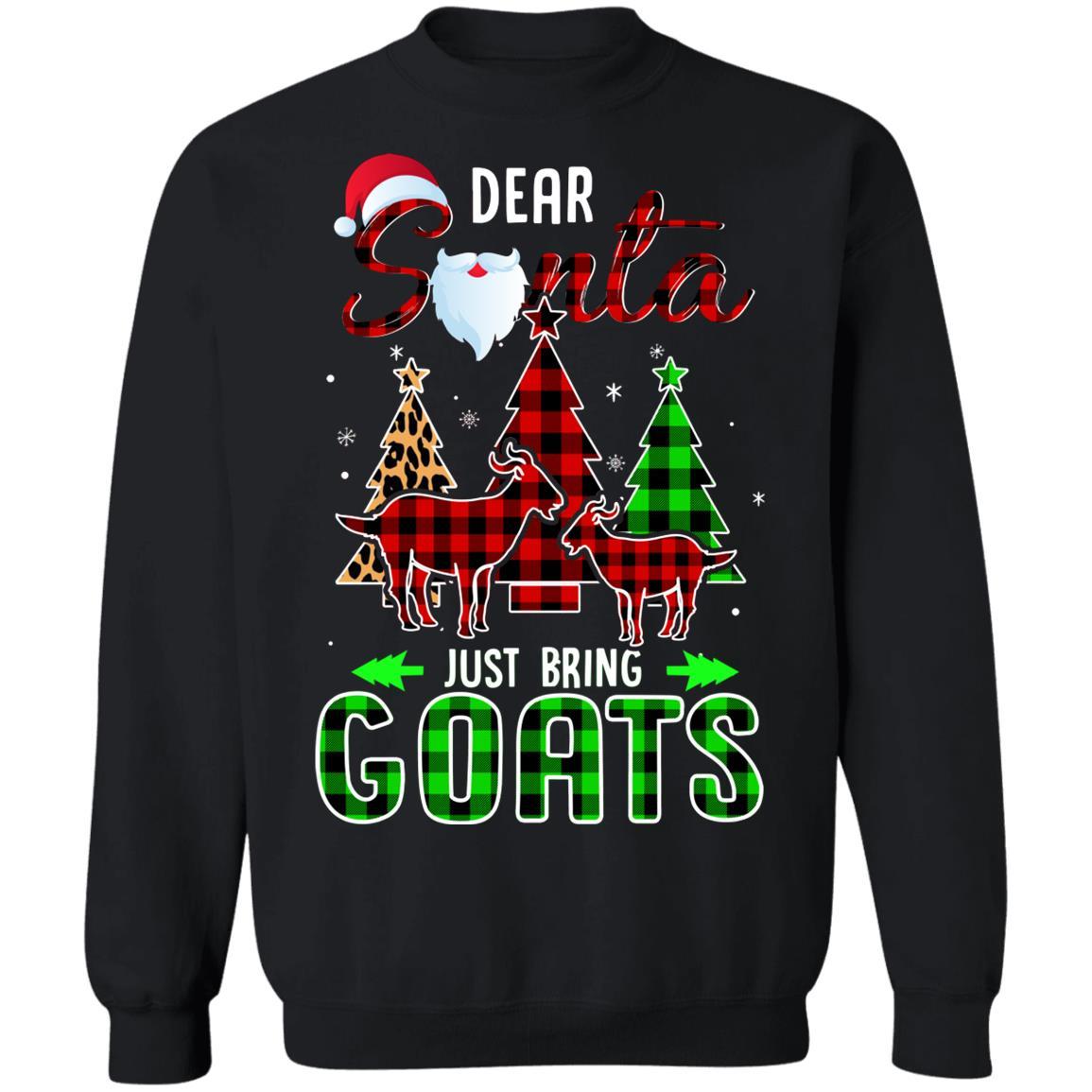 Dear Santa Just Bring Goats Christmas Gift Buffalo Plaid-T-Shirt & Sweatshirt-Crewneck Sweatshirt-Black