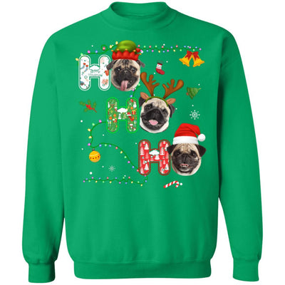 Christmas Ho Ho Ho Pug Lover Funny Xmas Gift-T-Shirt & Sweatshirt-Crewneck Sweatshirt-Irish Green