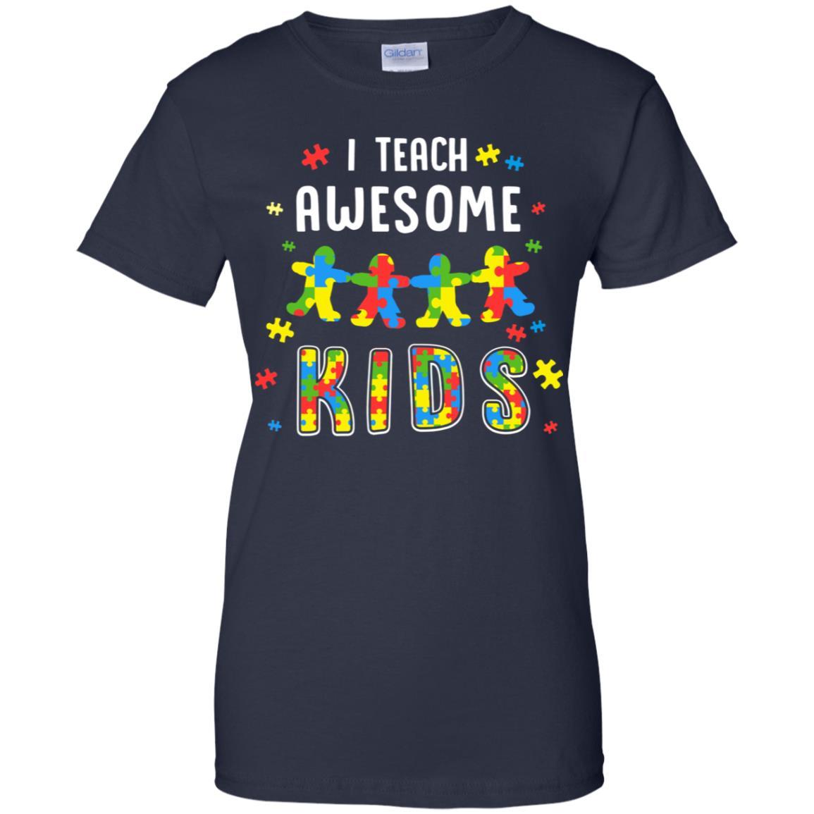 I Teach Awesome Kids Autism Awareness Puzzle Teacher-T-Shirt & Hoodie-Women's T-Shirt-Navy