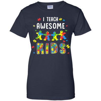 I Teach Awesome Kids Autism Awareness Puzzle Teacher-T-Shirt & Hoodie-Women's T-Shirt-Navy