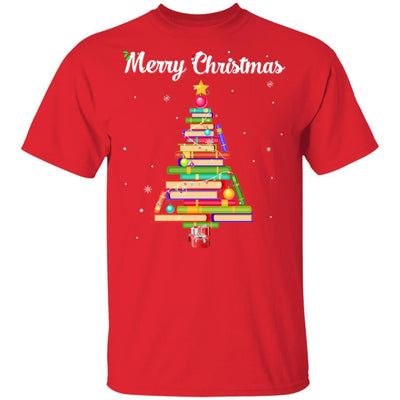 Merry Christmas Tree Love Reading Books Librarian-T-Shirt & Sweatshirt-Classic T-Shirt-Red