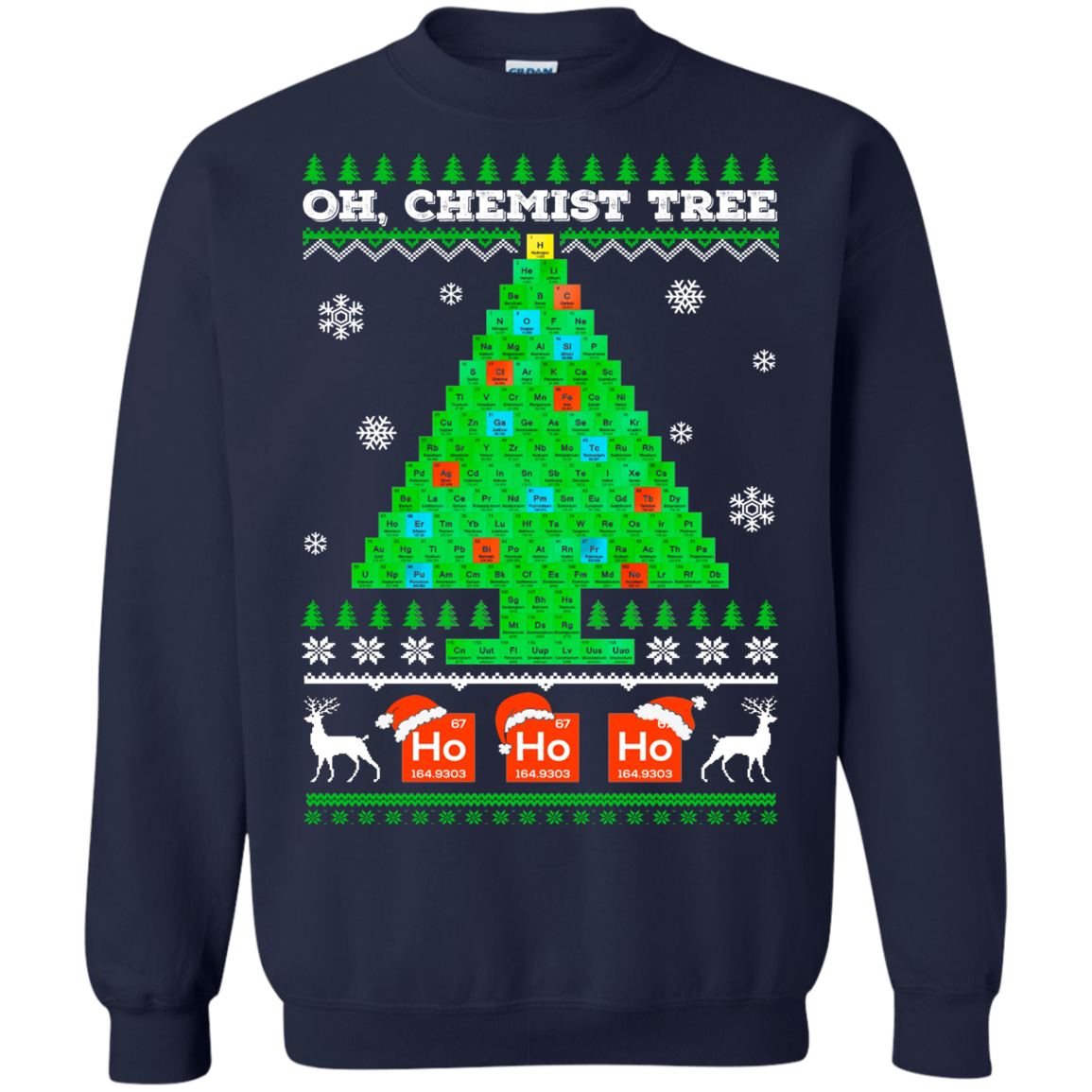 Oh Chemistry Tree Science Christmas Ugly Sweater-T-Shirt & Sweatshirt-Crewneck Sweatshirt-Navy