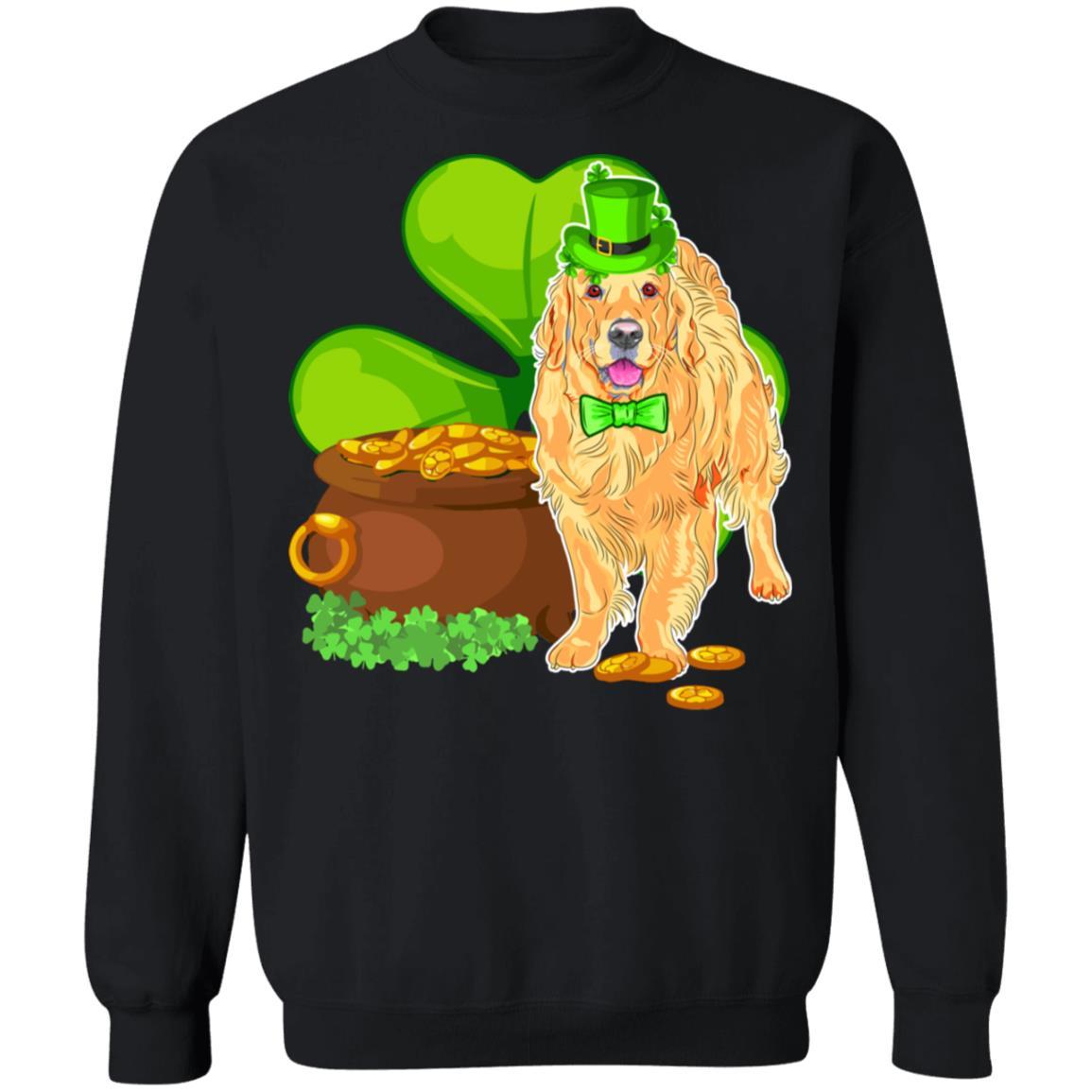 Golden Retriever St Patrick's Day Irish Dog Lover Funny Gifts-T-Shirt & Hoodie-Crewneck Sweatshirt-Black