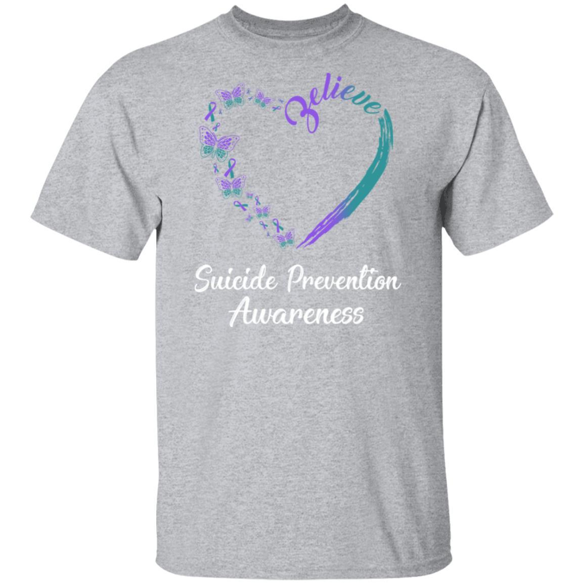 Butterfly Believe Suicide Prevention Awareness Ribbon Gifts-T-Shirt & Hoodie-Classic T-Shirt-Sport Grey