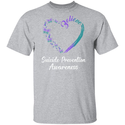 Butterfly Believe Suicide Prevention Awareness Ribbon Gifts-T-Shirt & Hoodie-Classic T-Shirt-Sport Grey