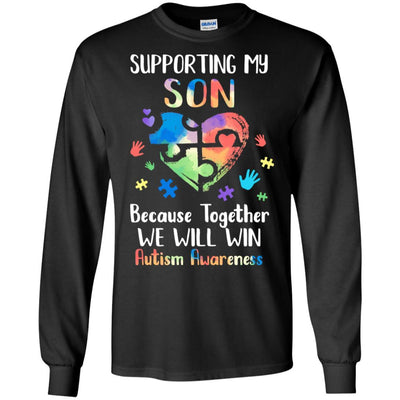 Supporting My Son Puzzle Autism Awareness Month-T-Shirt & Hoodie-Long Sleeve T-Shirt-Black