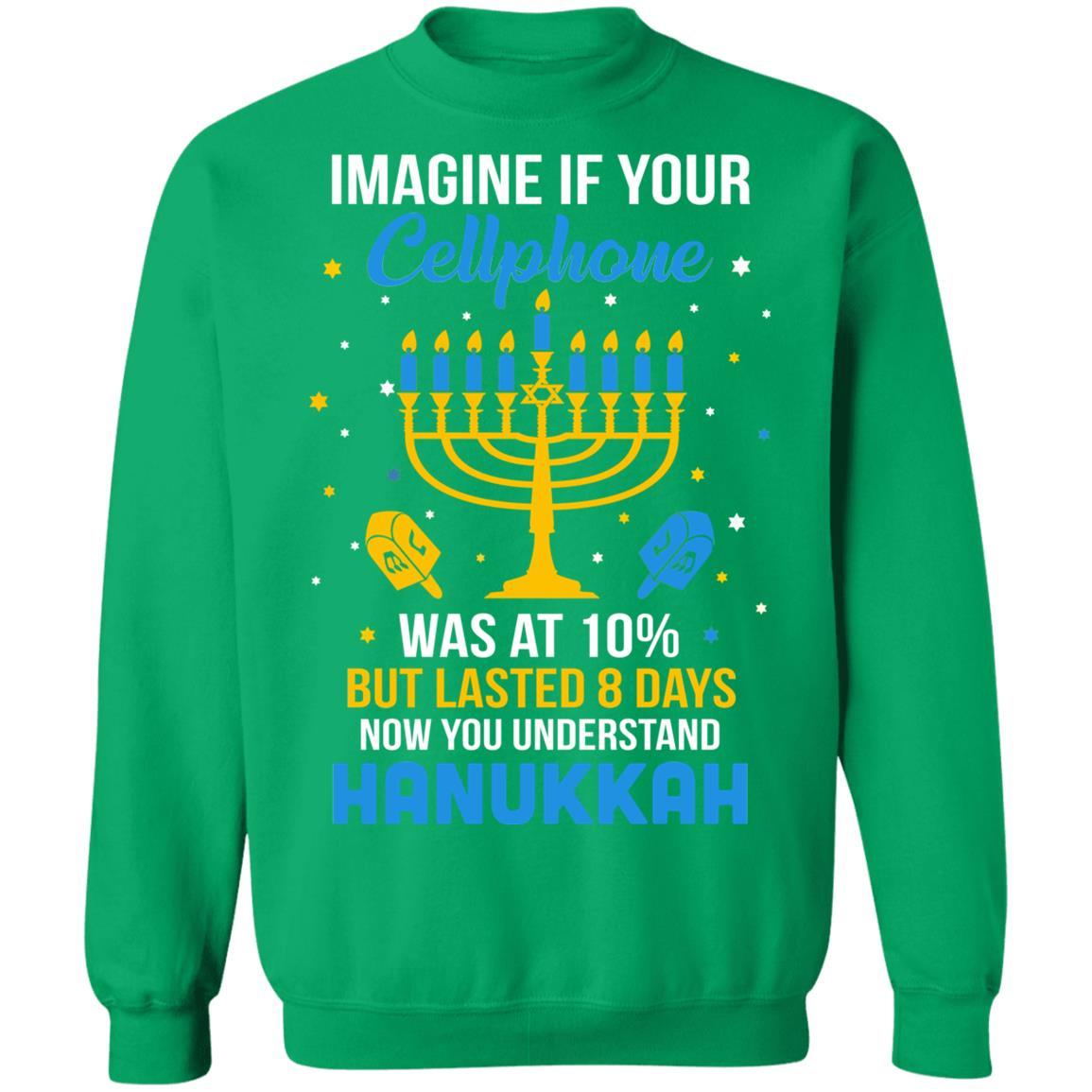 Funny Ugly Hanukkah Chanukah Cellphone Menorah Gifts-T-Shirt & Sweatshirt-Crewneck Sweatshirt-Irish Green