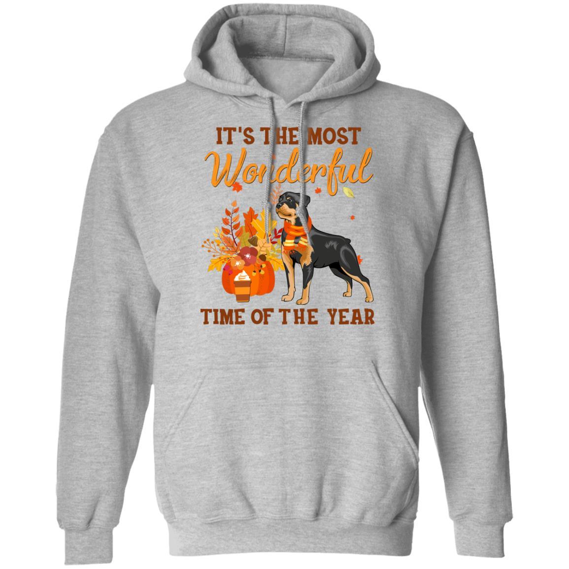 Rottweiler Autumn It's The Most Wonderful Time Of The Year-T-Shirt & Hoodie-Pullover Hoodie-Sport Grey