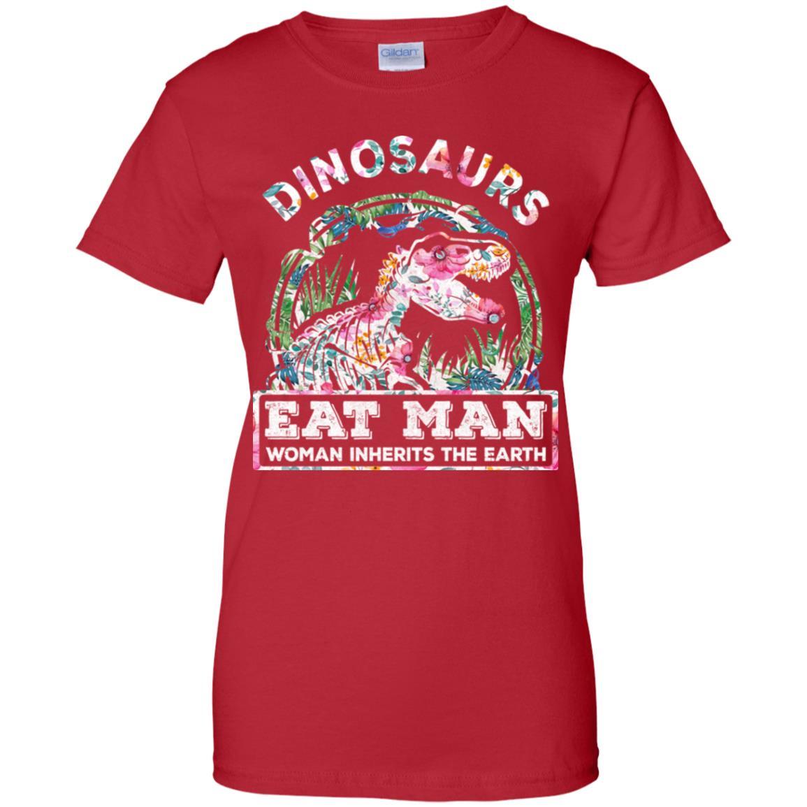 Funny Dinosaurs Eat Man Woman Inherits The Earth-T-Shirt & Tank Top-Women's T-Shirt-Red