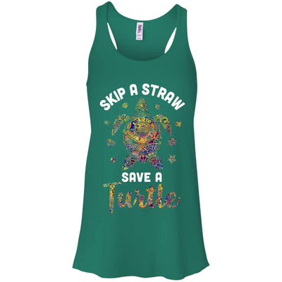 Hippie Skip A Straw Save A Turtle-T-Shirt & Tank Top-Women's Flowy Racerback Tank-Kelly Green