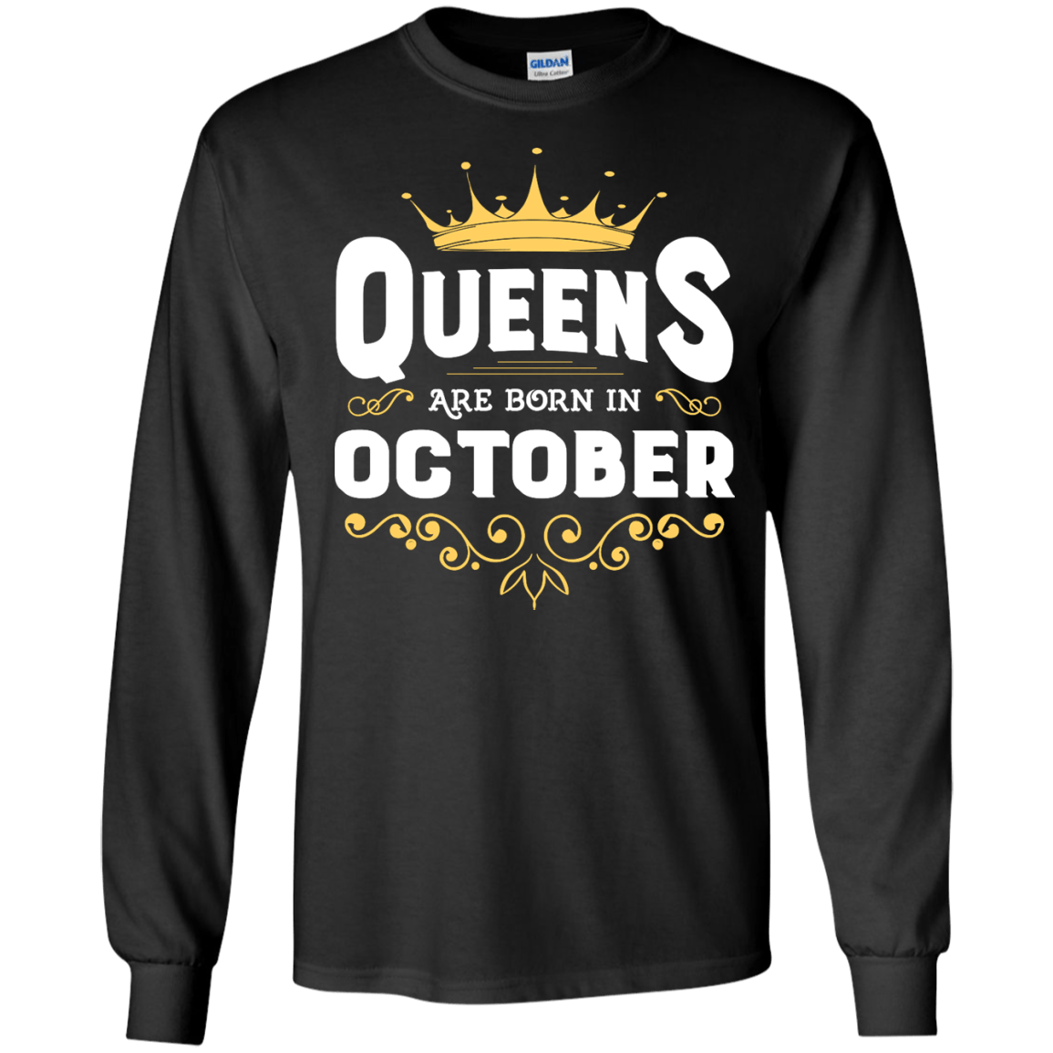 Queens Are Born In October-T-Shirt & Hoodie-Long Sleeve T-Shirt-Black