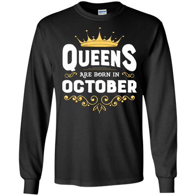 Queens Are Born In October-T-Shirt & Hoodie-Long Sleeve T-Shirt-Black
