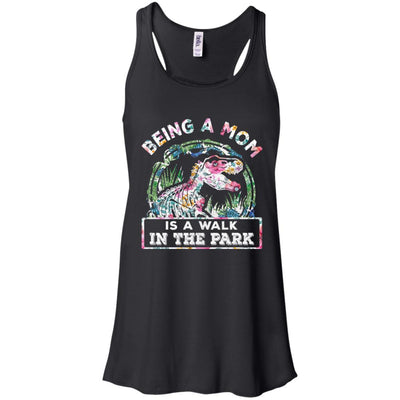 Being A Mom Is A Walk In The Park Funny Dinosaur Mom-T-Shirt & Tank Top-Women's Flowy Racerback Tank-Black