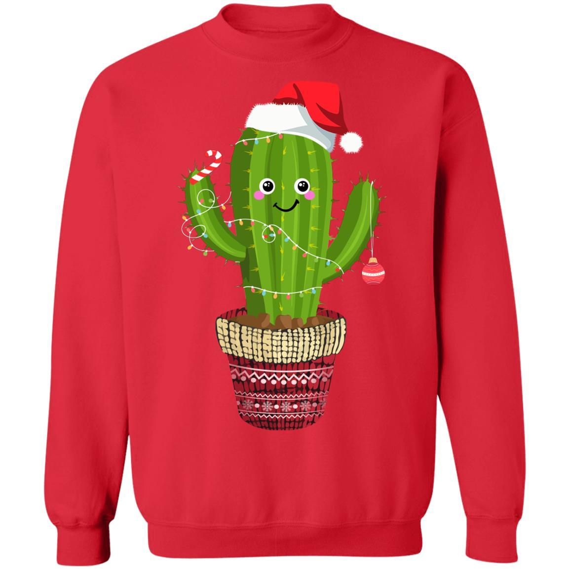 Cactus Christmas Tree Gift Santa Xmas Plant Lover-T-Shirt & Sweatshirt-Crewneck Sweatshirt-Red