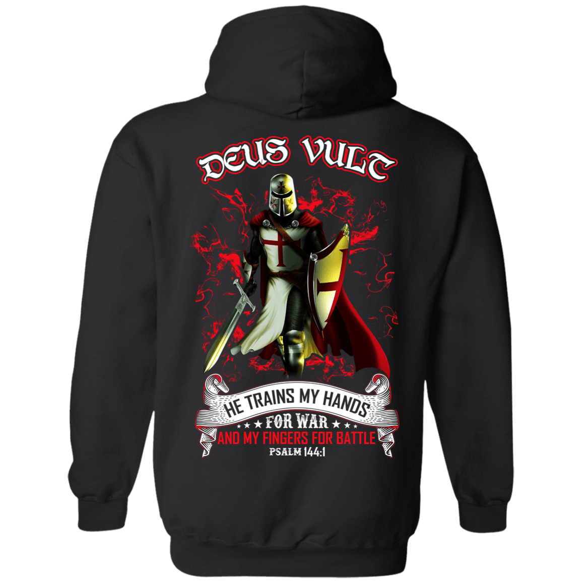 Knight Templar Deus Vult He Trains My Hands For War-T-Shirt & Hoodie-Pullover Hoodie-Black