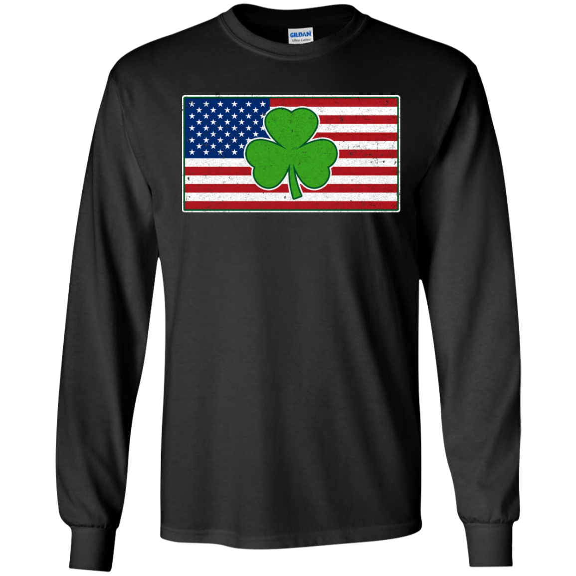 Shamrock Ireland USA Irish American Flag Gift-T-Shirt & Hoodie-Long Sleeve T-Shirt-Black