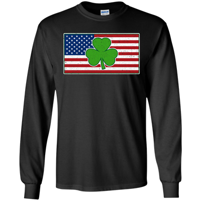 Shamrock Ireland USA Irish American Flag Gift-T-Shirt & Hoodie-Long Sleeve T-Shirt-Black