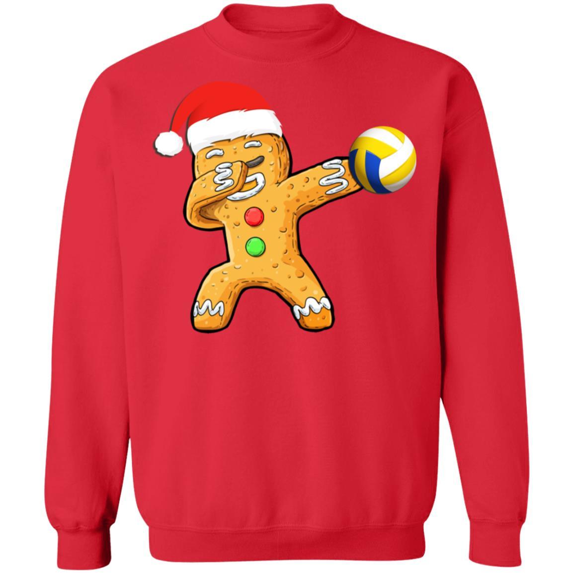 Dabbing Gingerbread Santa Volleyball Christmas Pajama Gifts-T-Shirt & Sweatshirt-Crewneck Sweatshirt-Red