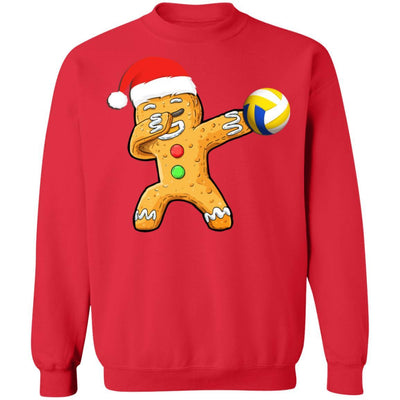 Dabbing Gingerbread Santa Volleyball Christmas Pajama Gifts-T-Shirt & Sweatshirt-Crewneck Sweatshirt-Red