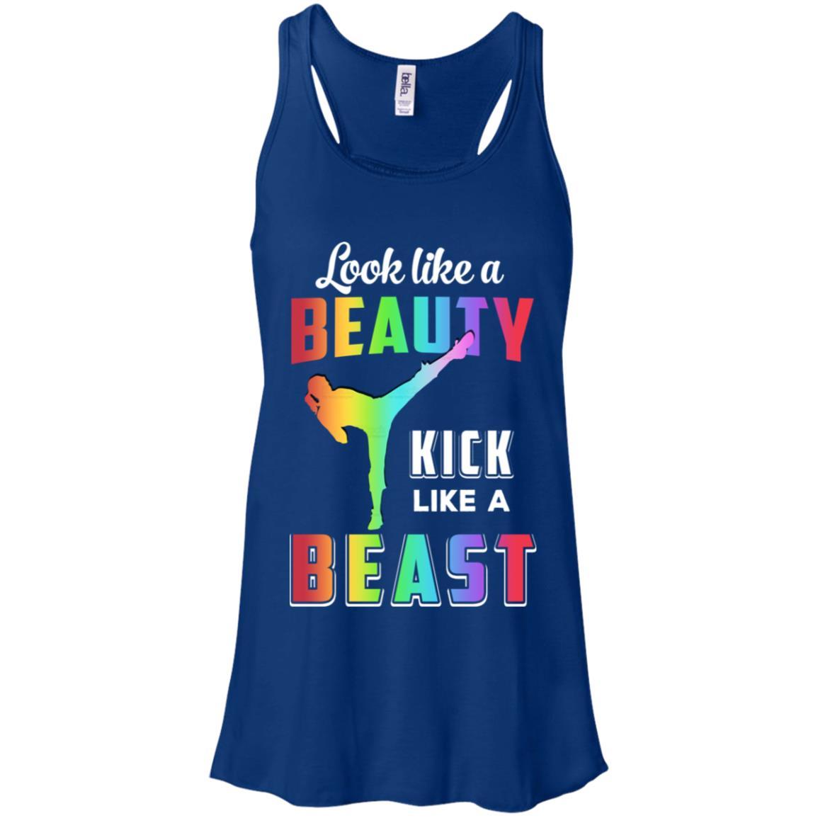 Look Like Beauty Kick Like Beast Women Kickboxing Gift-T-Shirt & Tank Top-Women's Flowy Racerback Tank-True Royal