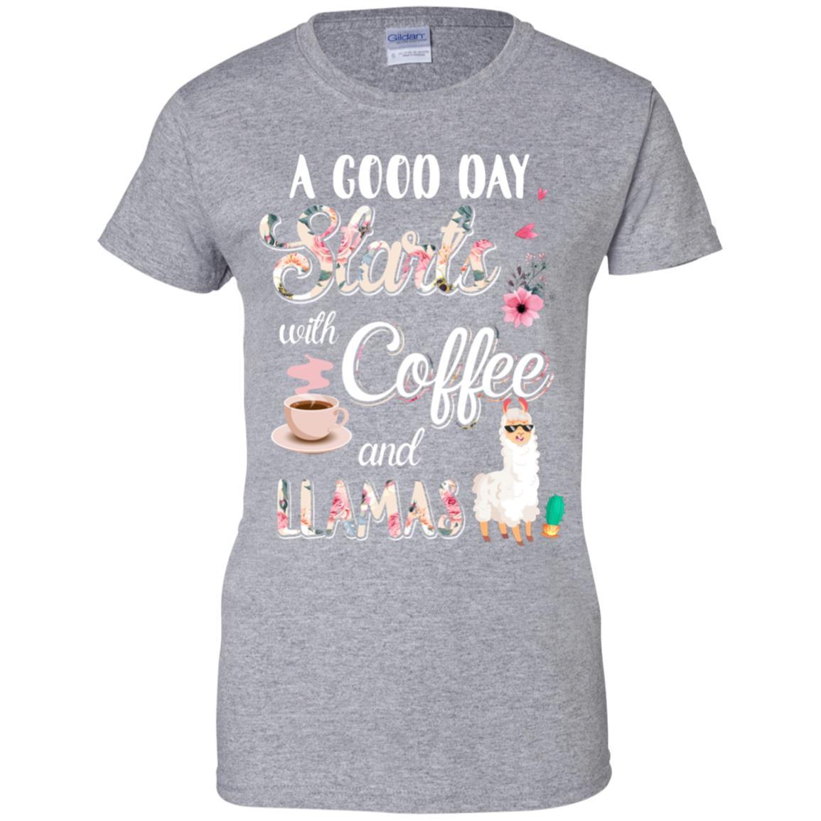 A Good Day Starts With Coffee And Llamas Lover Gift-T-Shirt & Tank Top-Women's T-Shirt-Sport Grey