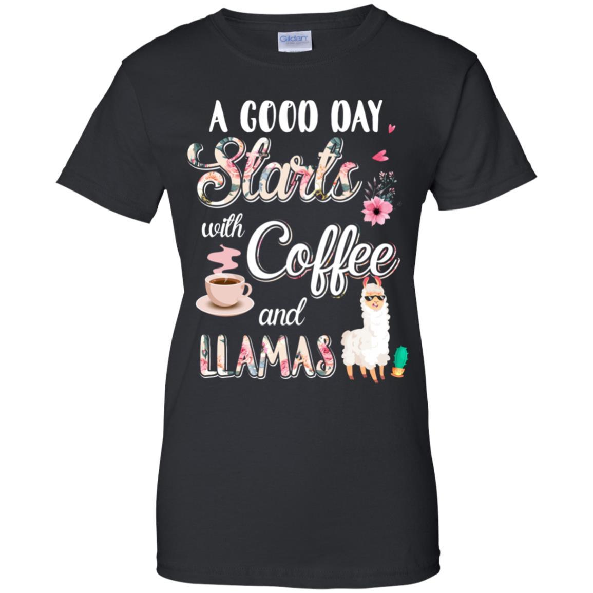 A Good Day Starts With Coffee And Llamas Lover Gift-T-Shirt & Tank Top-Women's T-Shirt-Black
