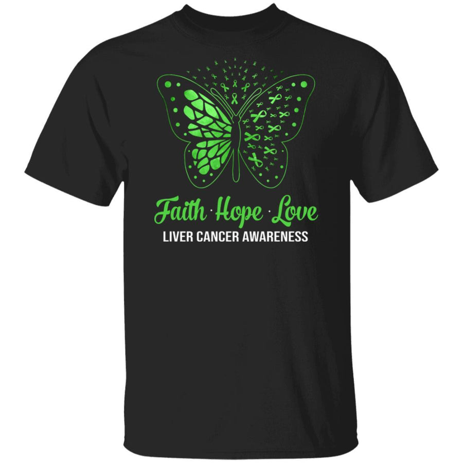 Faith Hope Love Green Butterfly Liver Cancer Awareness-T-Shirt & Hoodie-Classic T-Shirt-Black
