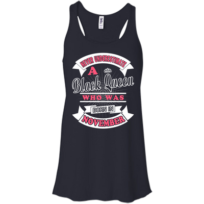 Never Underestimate A Black Queen Who Was Born In November-T-Shirt & Hoodie-Women's Flowy Racerback Tank-Midnight