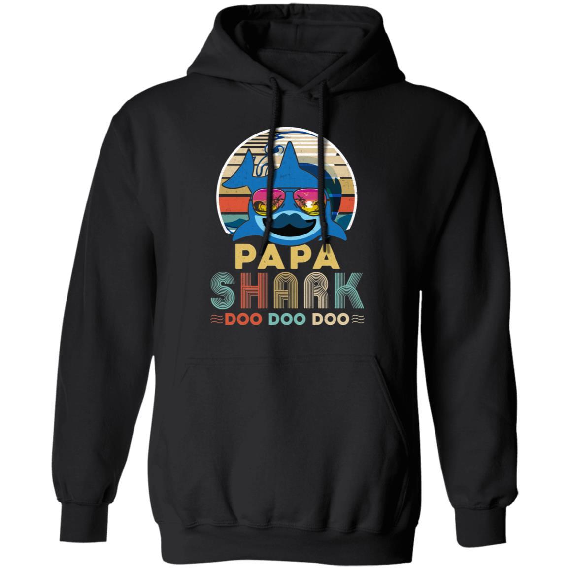 Retro Vintage Papa Shark Doo Doo Doo-T-Shirt & Hoodie-Pullover Hoodie-Black