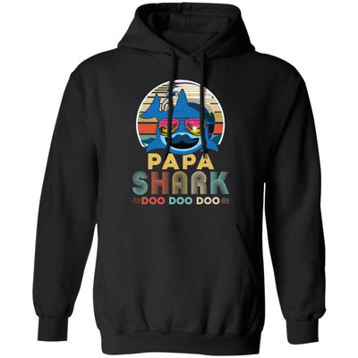 Retro Vintage Papa Shark Doo Doo Doo-T-Shirt & Hoodie-Pullover Hoodie-Black