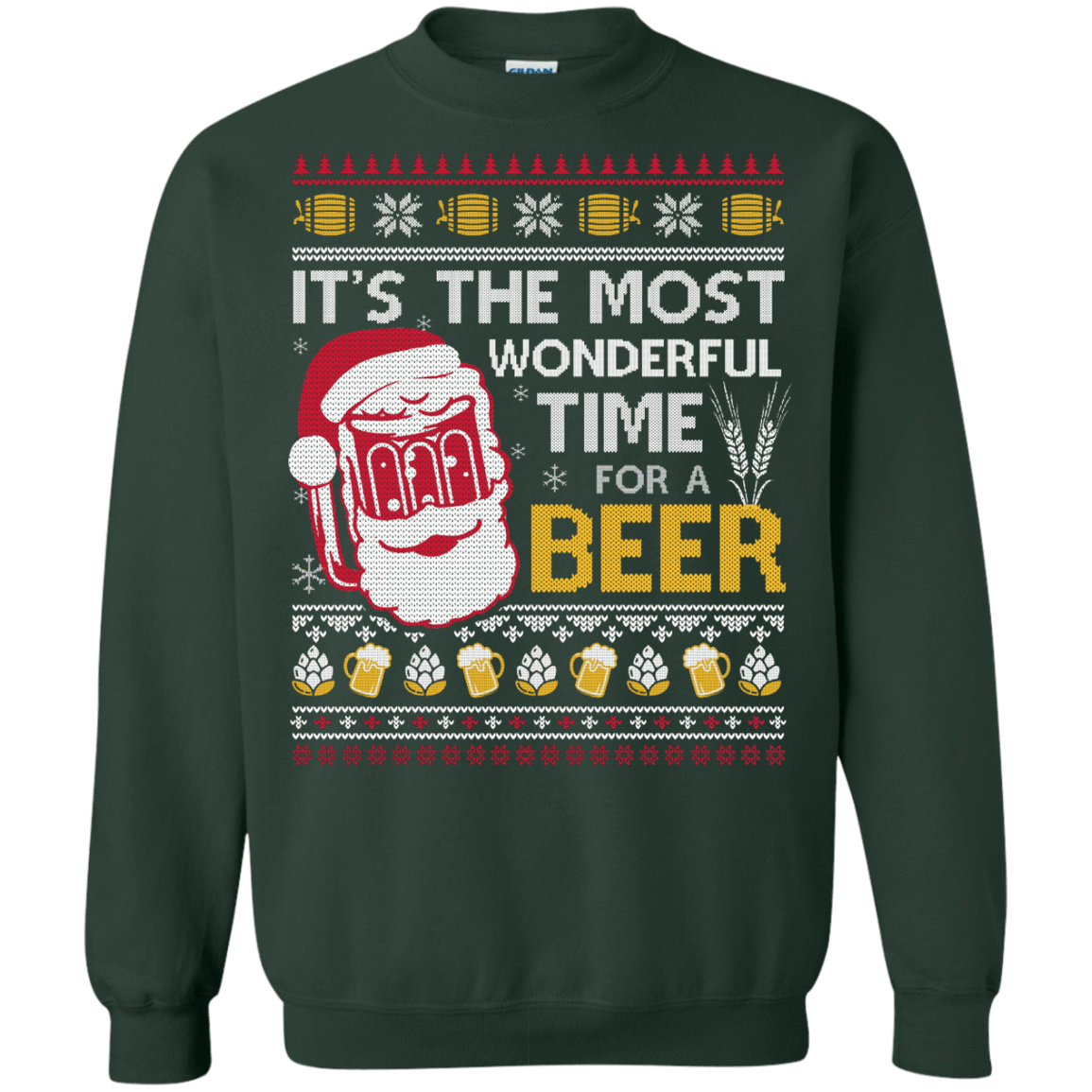 It's The Most Wonderful Time For A Beer Sweater-T-Shirt & Hoodie-Crewneck Sweatshirt-Forest Green