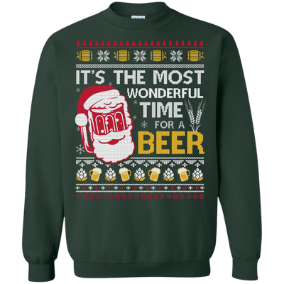 It's The Most Wonderful Time For A Beer Sweater-T-Shirt & Hoodie-Crewneck Sweatshirt-Forest Green