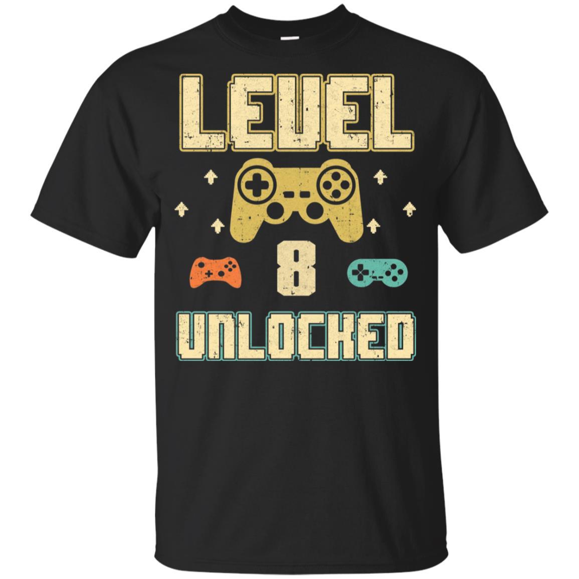 Level 8 Unlocked Video Gamer 8th Birthday Gift Youth-Youth Shirt-Youth T-Shirt-Black