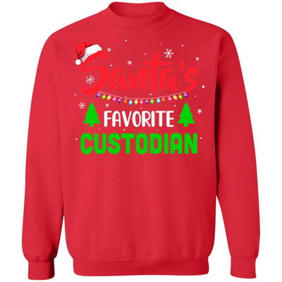Santa's Favorite Custodian Funny Christmas Xmas Gifts-T-Shirt & Sweatshirt-Crewneck Sweatshirt-Red