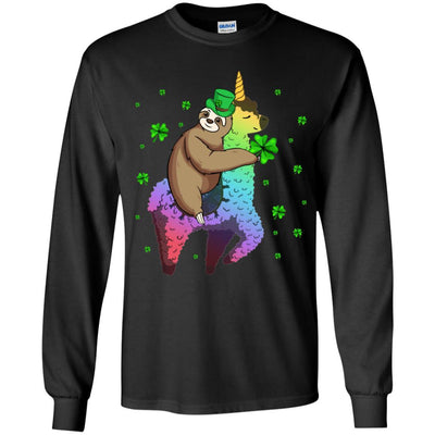 Leprechaun Sloth Riding Llama Unicorn St Patricks Day Youth-Youth Shirt-Youth Long Sleeve T-Shirt-Black