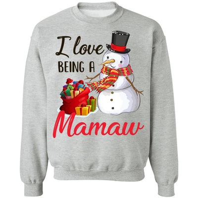I Love Being A Mamaw Snowman Gift For Christmas Day-T-Shirt & Sweatshirt-Crewneck Sweatshirt-Sport Grey