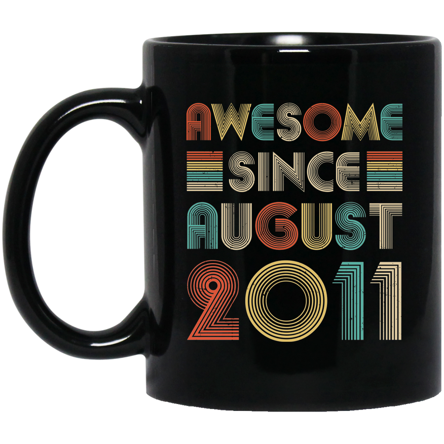 Awesome Since August 2011 Vintage 10th Birthday Gifts Youth Mug-Coffee Mug-BM11OZ 11 oz. Black Mug-Black