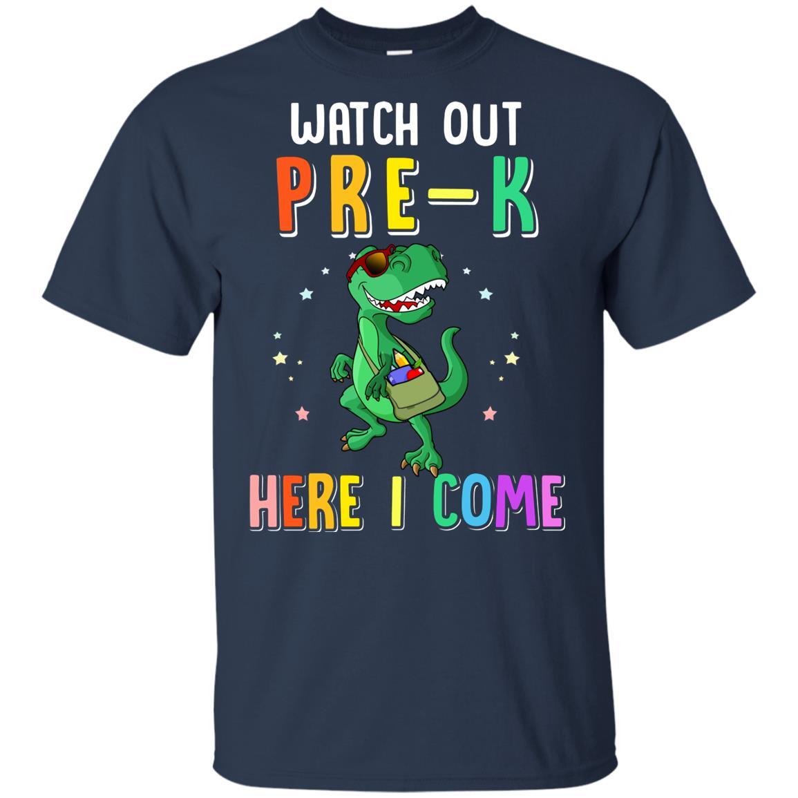 Pre-K Here I Come Dinosaur Back To School Youth-Youth Shirt-Youth T-Shirt-Navy