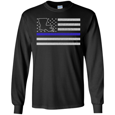 Louisiana Thin Blue Line Police State-T-Shirt & Hoodie-Long Sleeve T-Shirt-Black